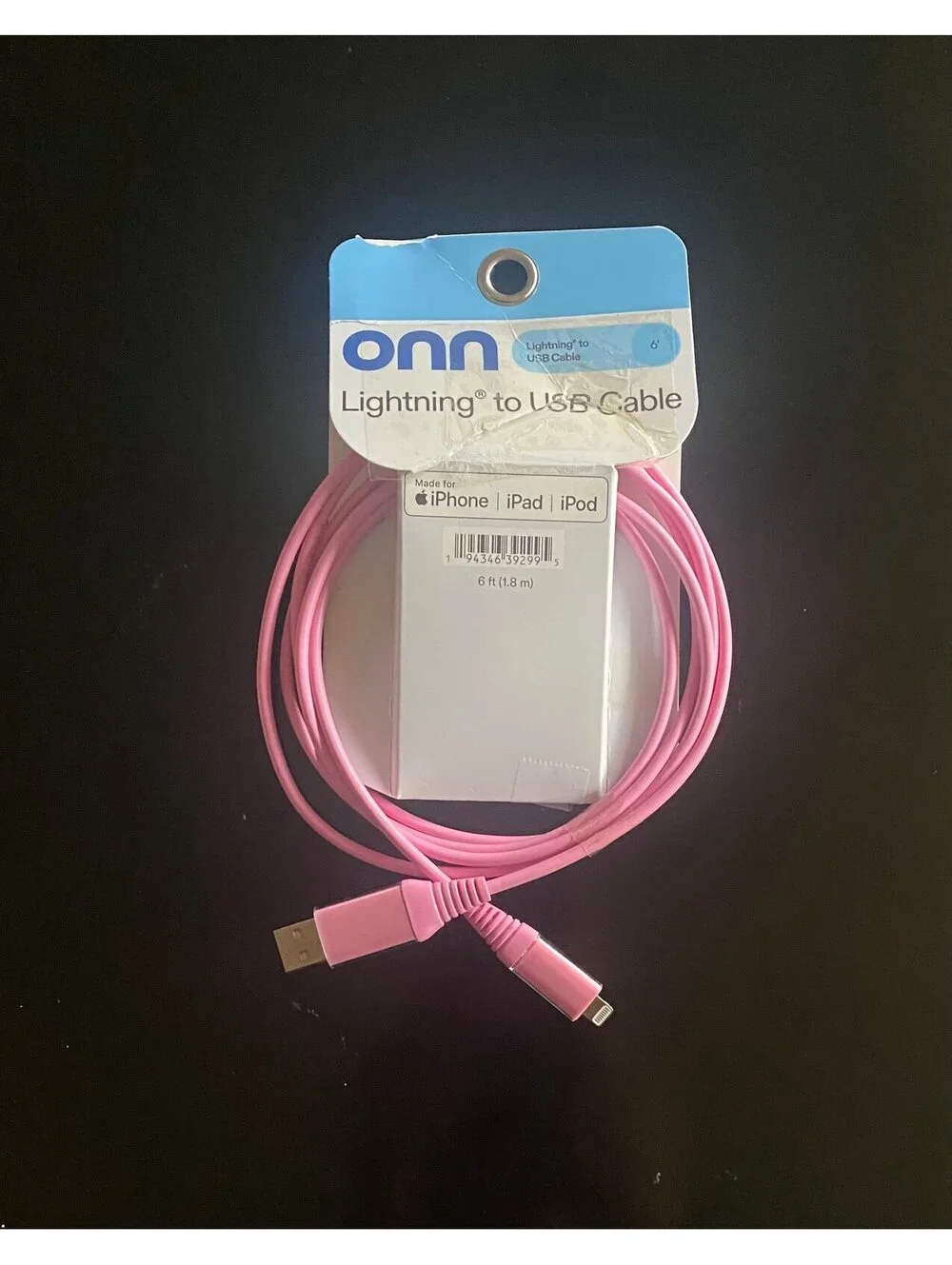 Onn 6ft Lightning to USB Charging Cable Pink